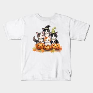 Cats, Pumpkins, and Halloween Hugs Kids T-Shirt